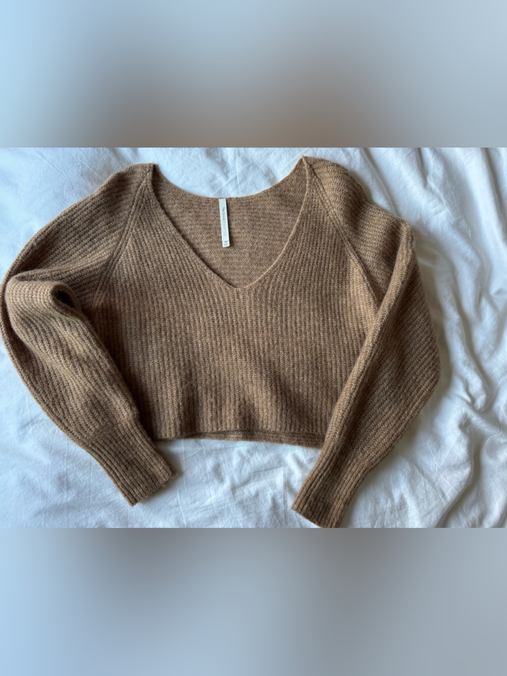 Babaton Cozy Cropped V‑Neck Sweater in Camel